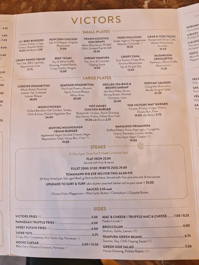 Menu_Victors Newcastle_Newcastle upon Tyne_image_2