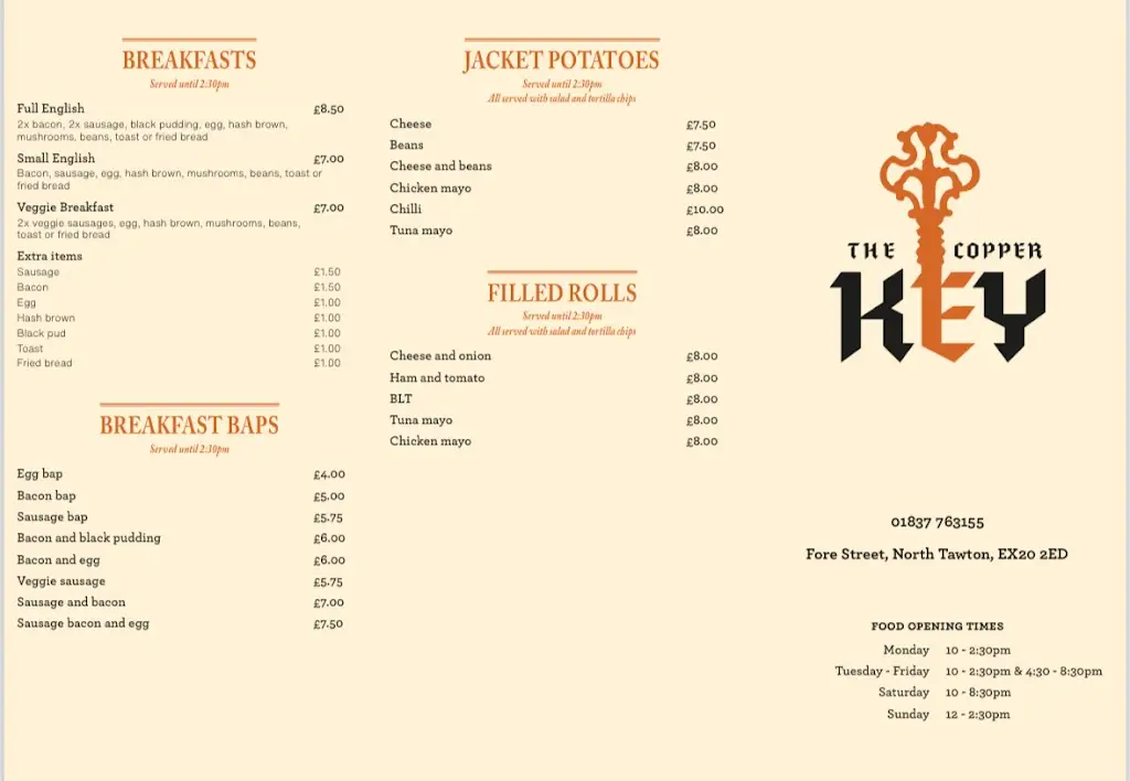 Menu_The Copper Key_North Tawton_image_2