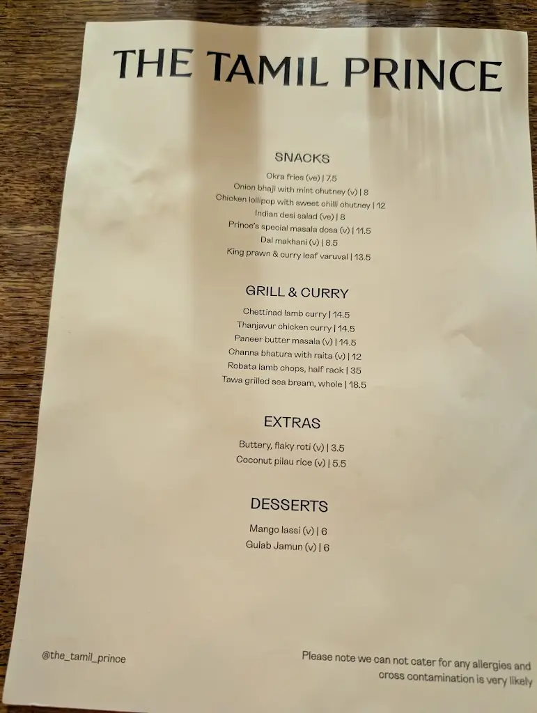 Menu_The Tamil Prince_Barnsbury_image_3