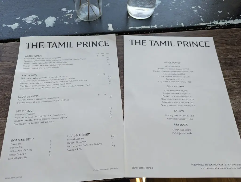 Menu_The Tamil Prince_Barnsbury_image_4