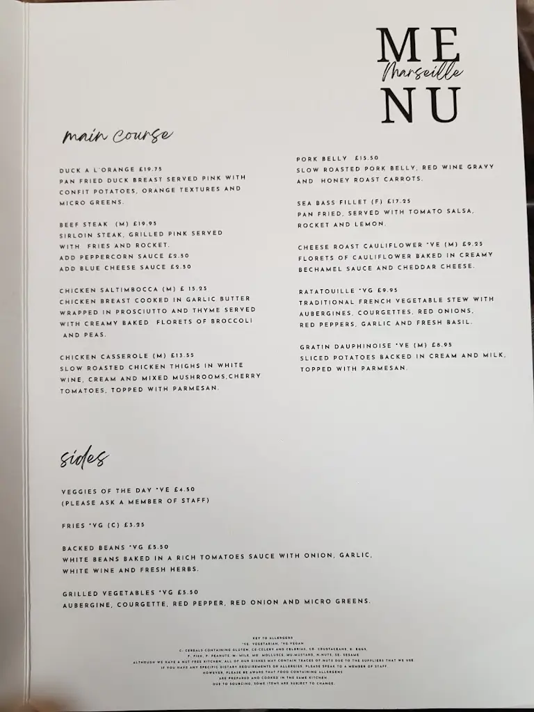 Menu_Marseille Restaurant_Northampton_image_1