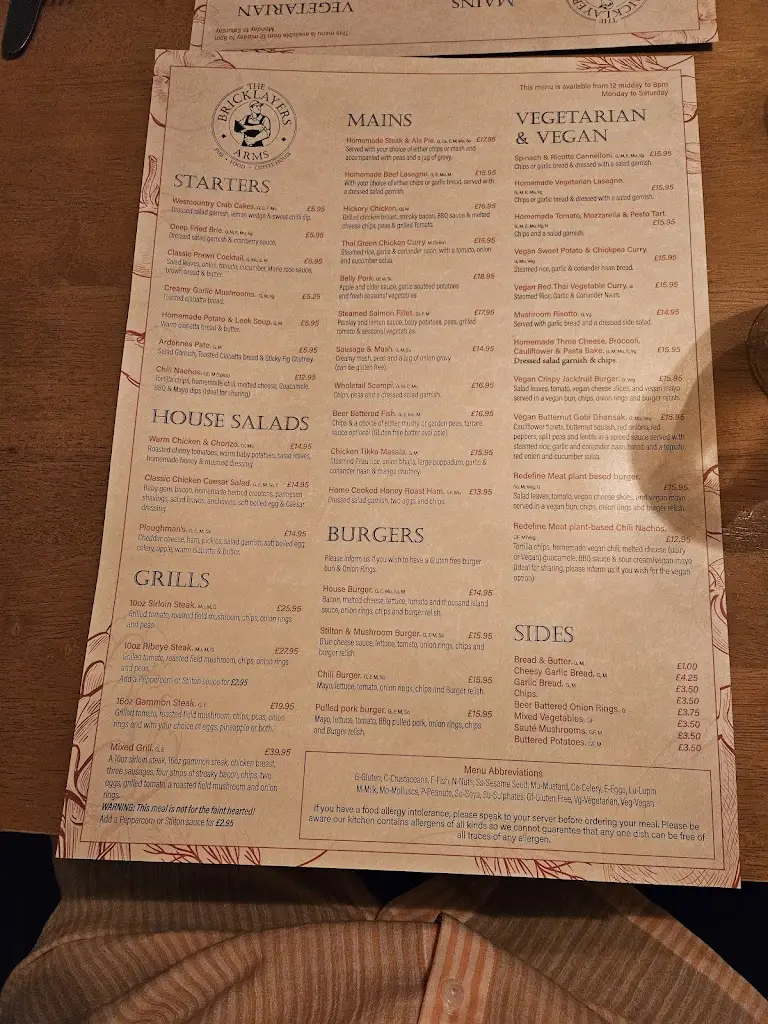 Menu_The Bricklayers Arms_Old Leake_image_2