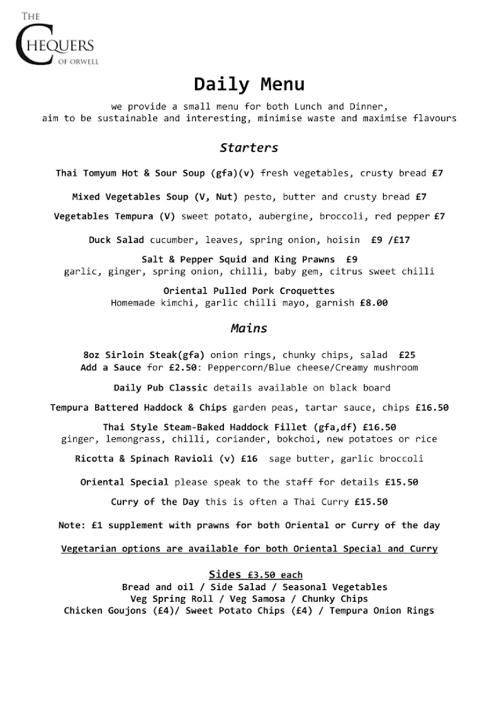 Menu_The Chequers Orwell_Orwell_image_1