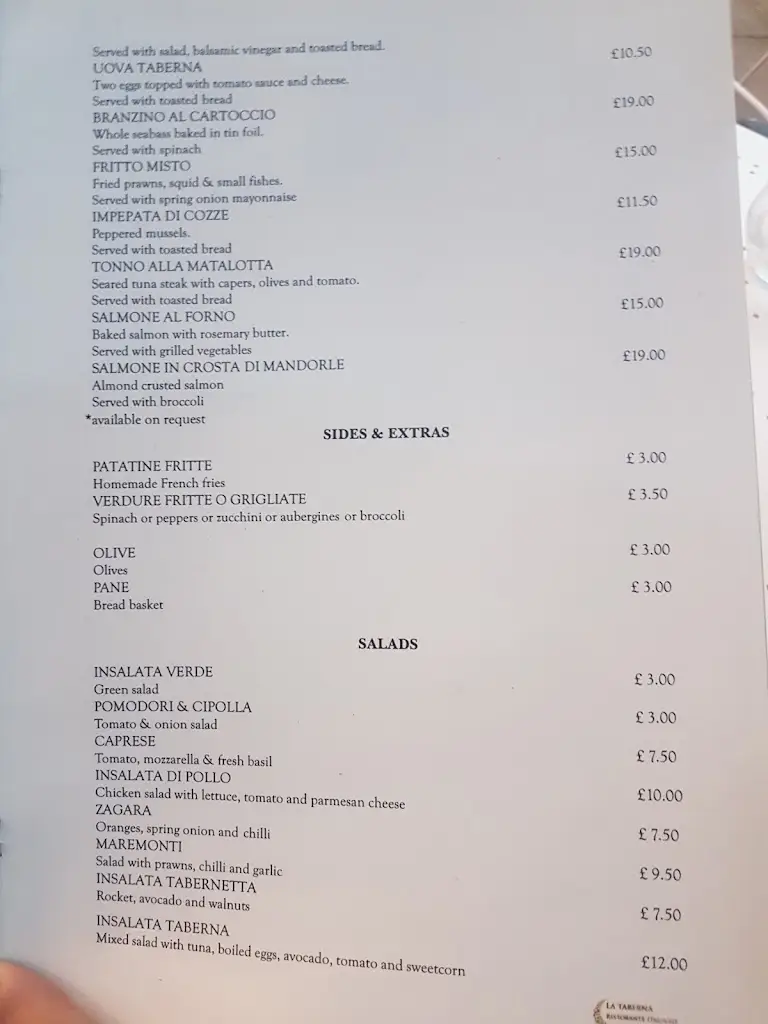 Menu_La Taberna Ristorante Italiano_Barnsbury_image_1