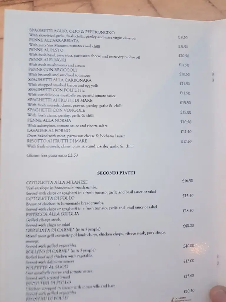 Menu_La Taberna Ristorante Italiano_Barnsbury_image_2