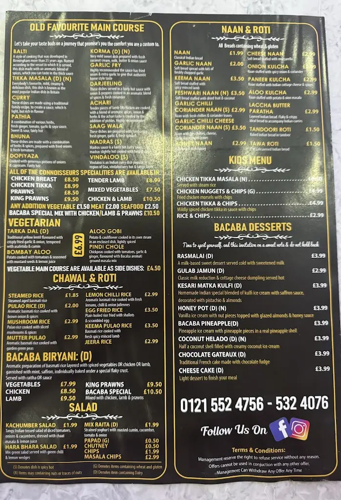 Menu_Bacaba Indian Restaurant_Oldbury_immagine_1