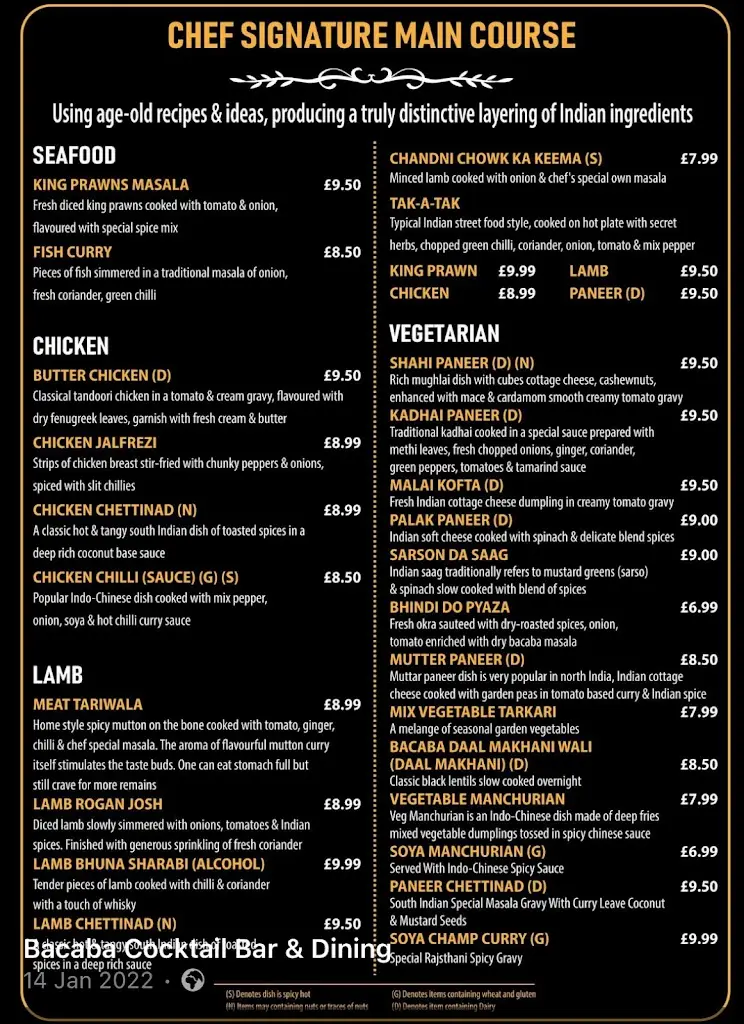 Menu_Bacaba Indian Restaurant_Oldbury_immagine_3