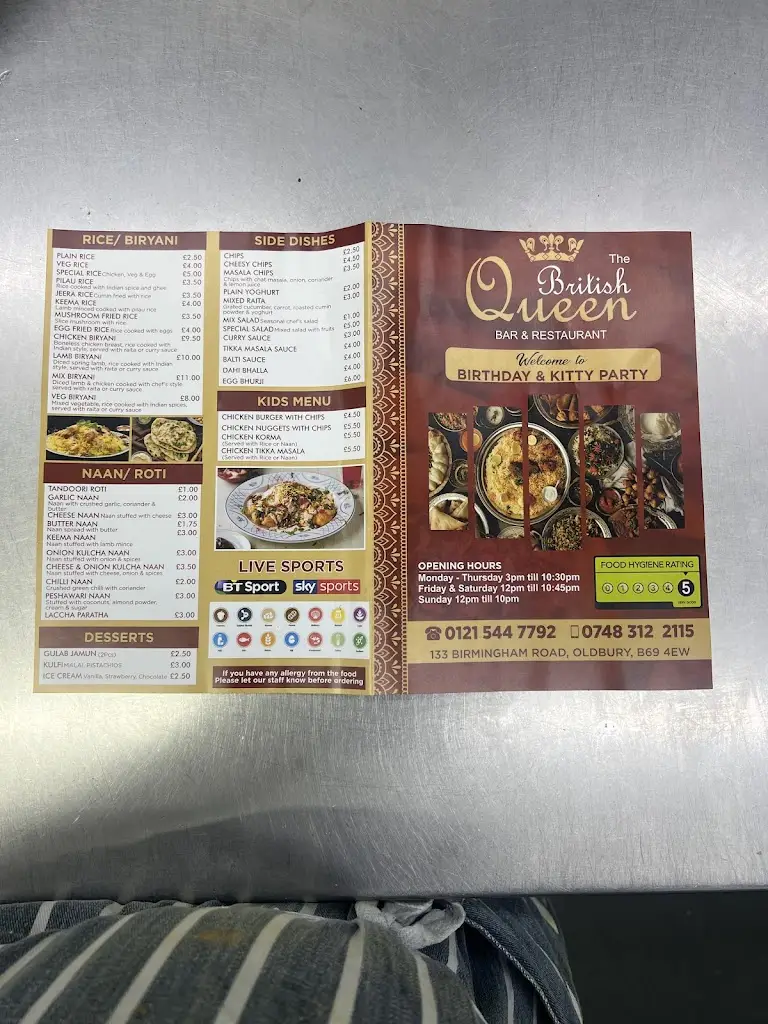 Menu_The British Queen_Oldbury_image_2