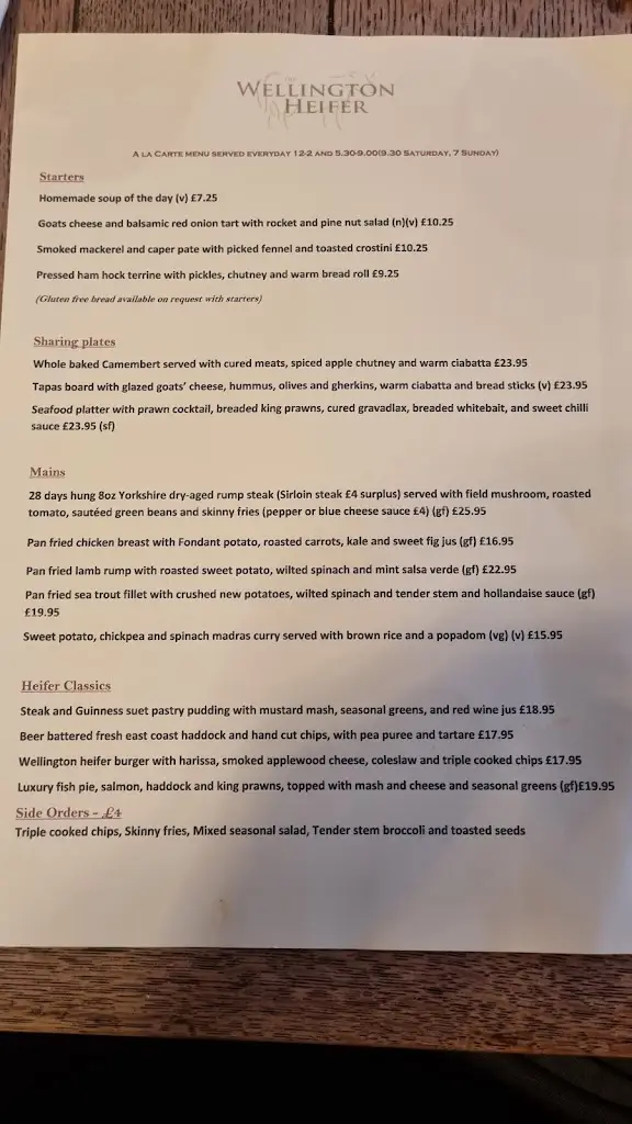 Menu_The Wellington Heifer_Northallerton_image_1