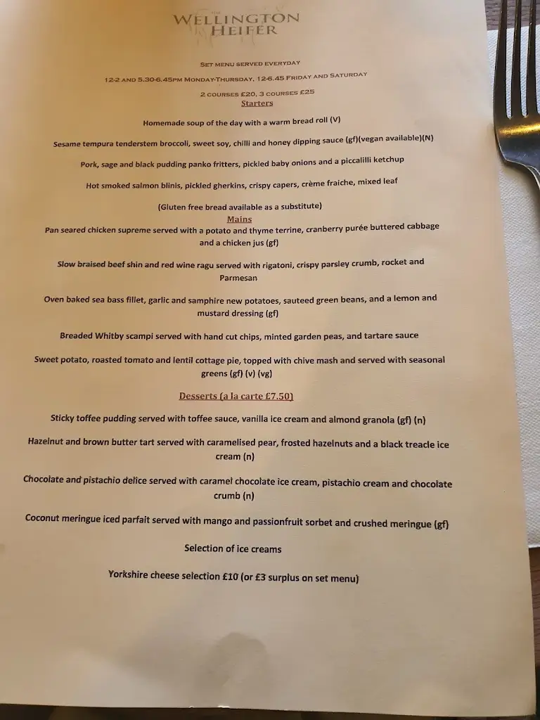 Menu_The Wellington Heifer_Northallerton_image_2