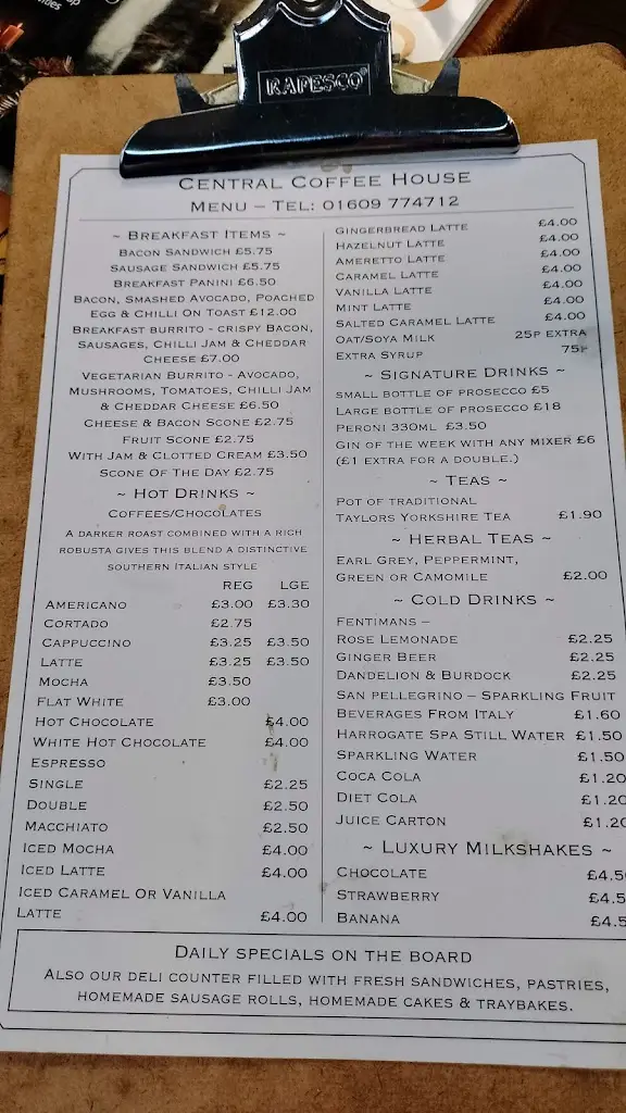 Menu_The Central Coffee House_Northallerton_image_1