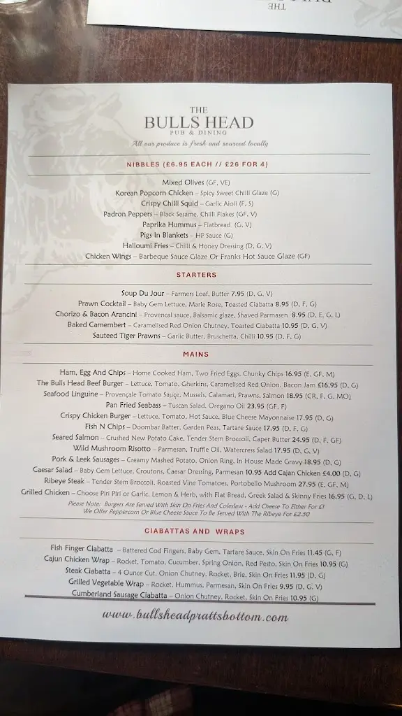 Menu_The Bull's Head_Orpington_image_1