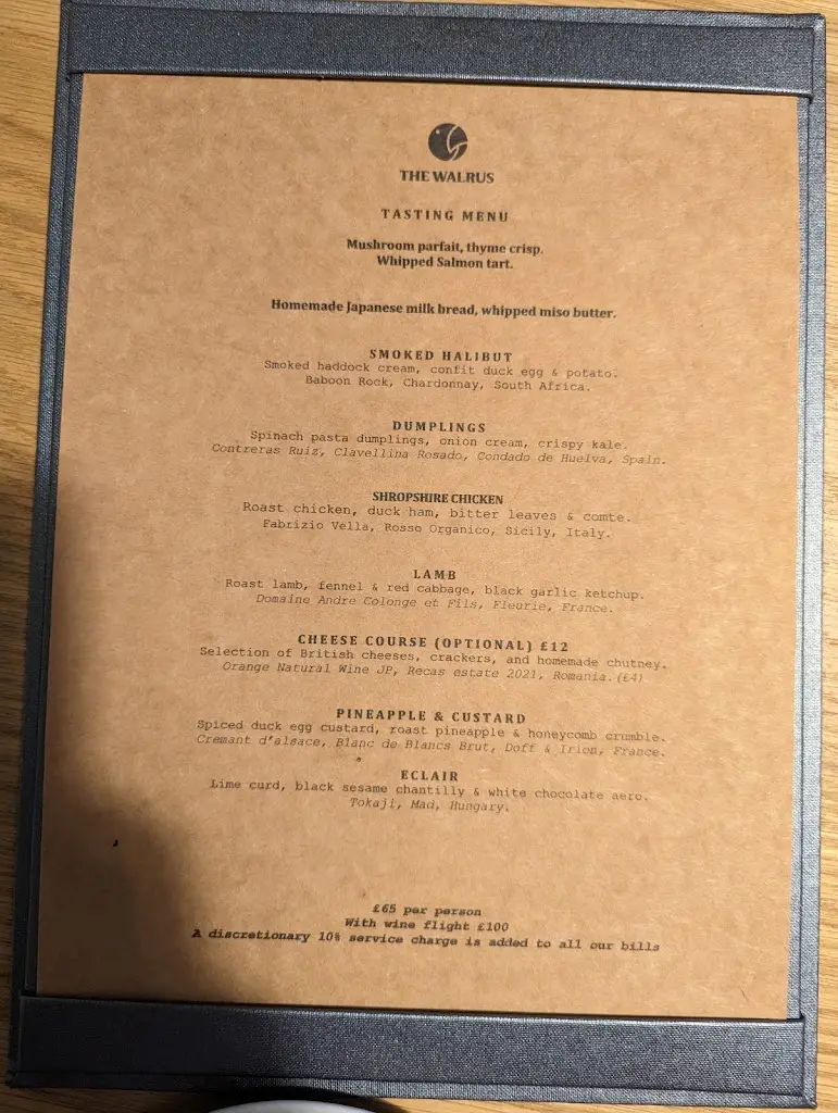Menü_The Walrus Restaurant and Bar_Baschurch_Bild_3