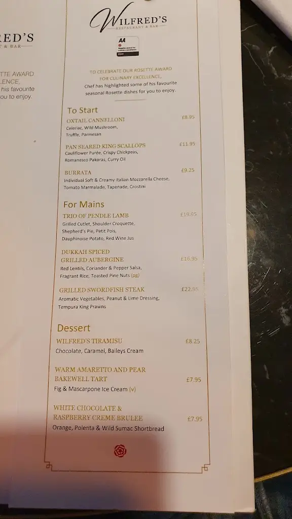 Menu_Wilfred's Restaurant_Padiham_image_2