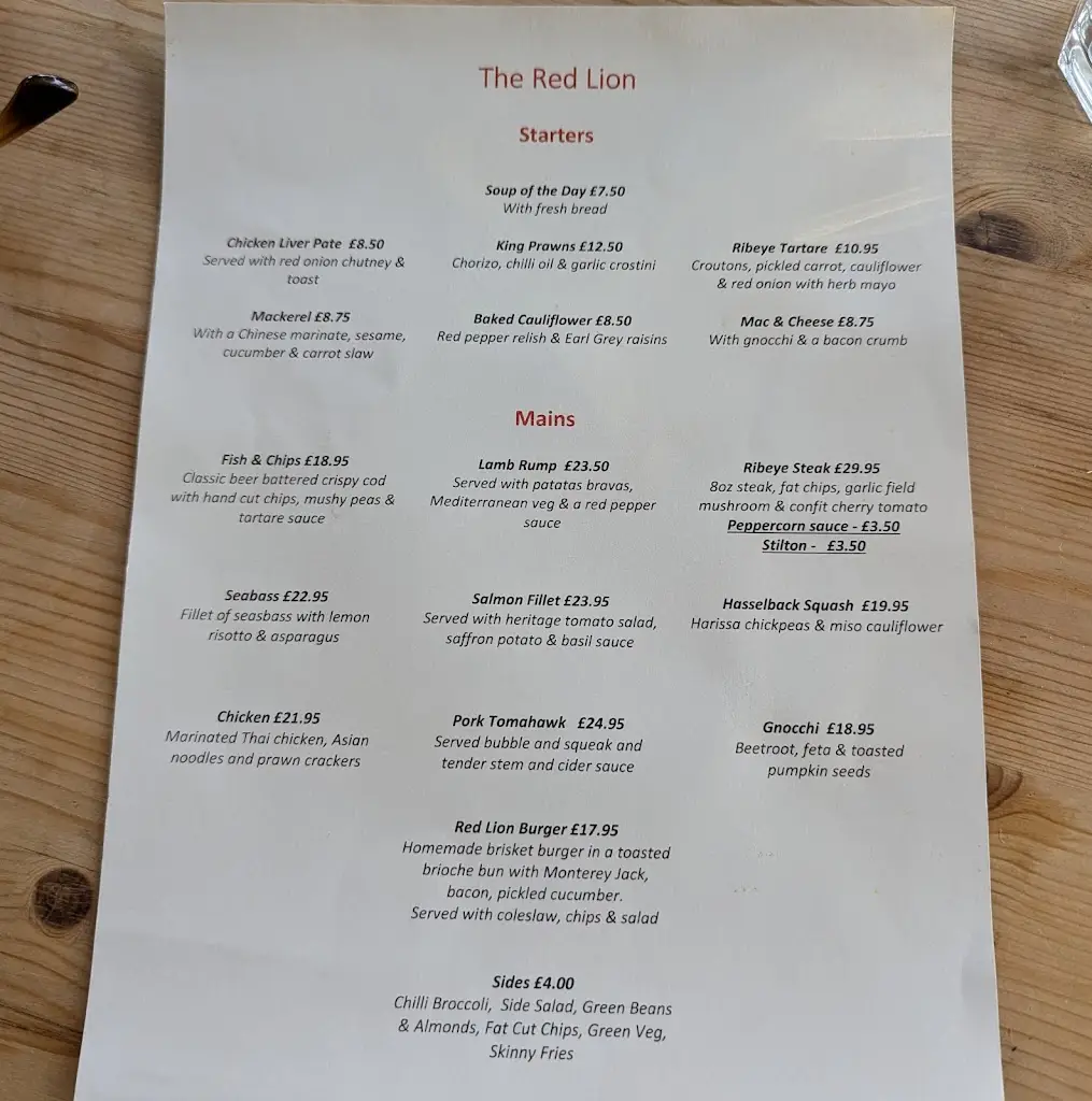 Menu_The Red Lion_Oundle_image_1