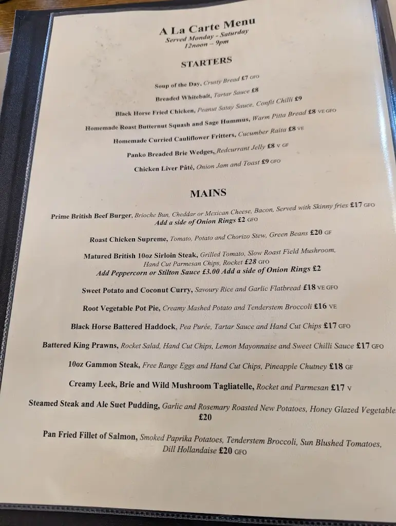 Menu_The Black Horse_Oundle_image_1
