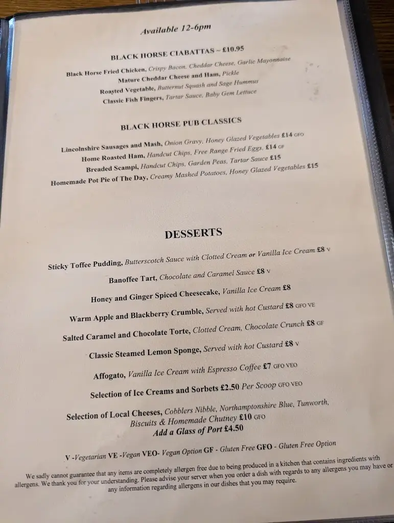 Menu_The Black Horse_Oundle_image_2