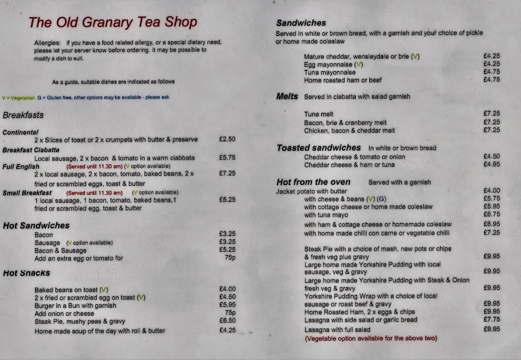 Menu_The Old Granary_Pateley Bridge_image_1