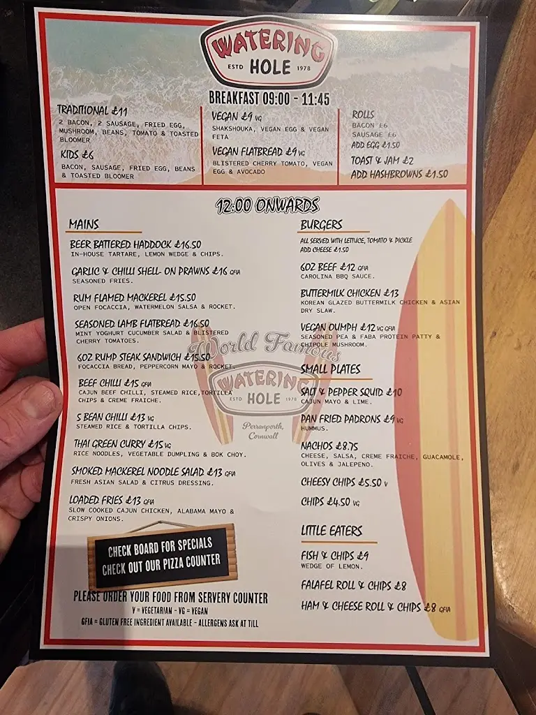 Menu_The Watering Hole_Perranporth_image_1