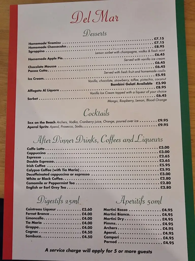 Menu_Del Mar Ristorante Pizzeria Italiano_Perranporth_image_1