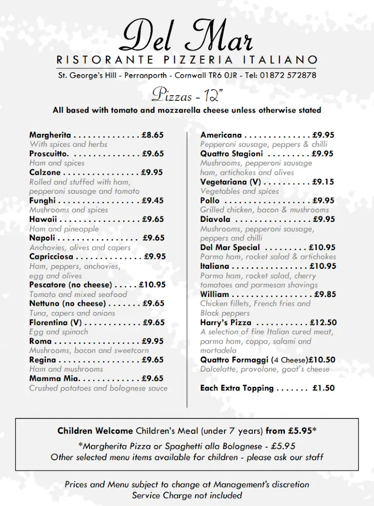 Menu_Del Mar Ristorante Pizzeria Italiano_Perranporth_image_2
