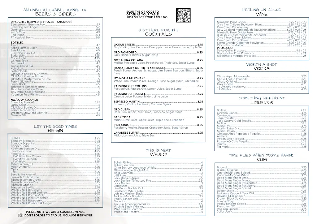 Menu_The Claude Choules_Pershore_image_1