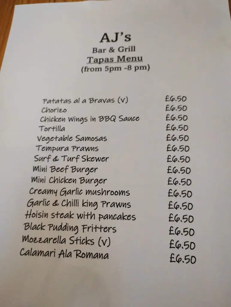 Menu_AJ's Bar and Grill_Barnoldswick_image_2
