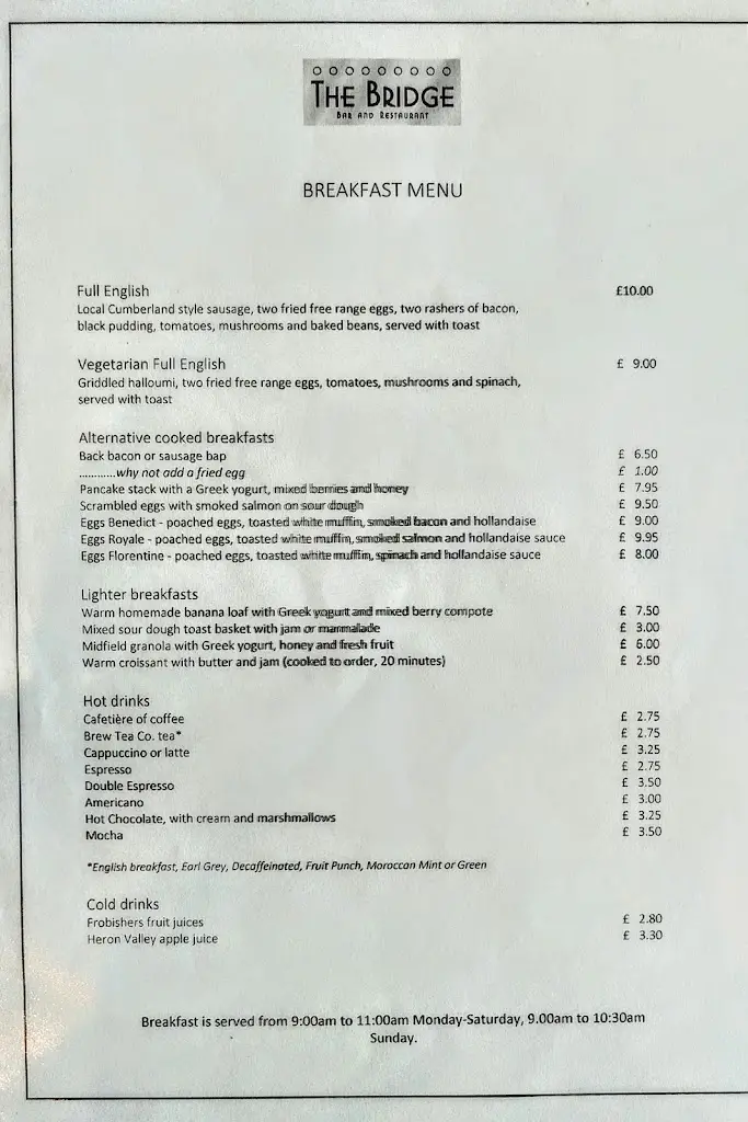 Menu_The Bridge_Plymstock_image_2
