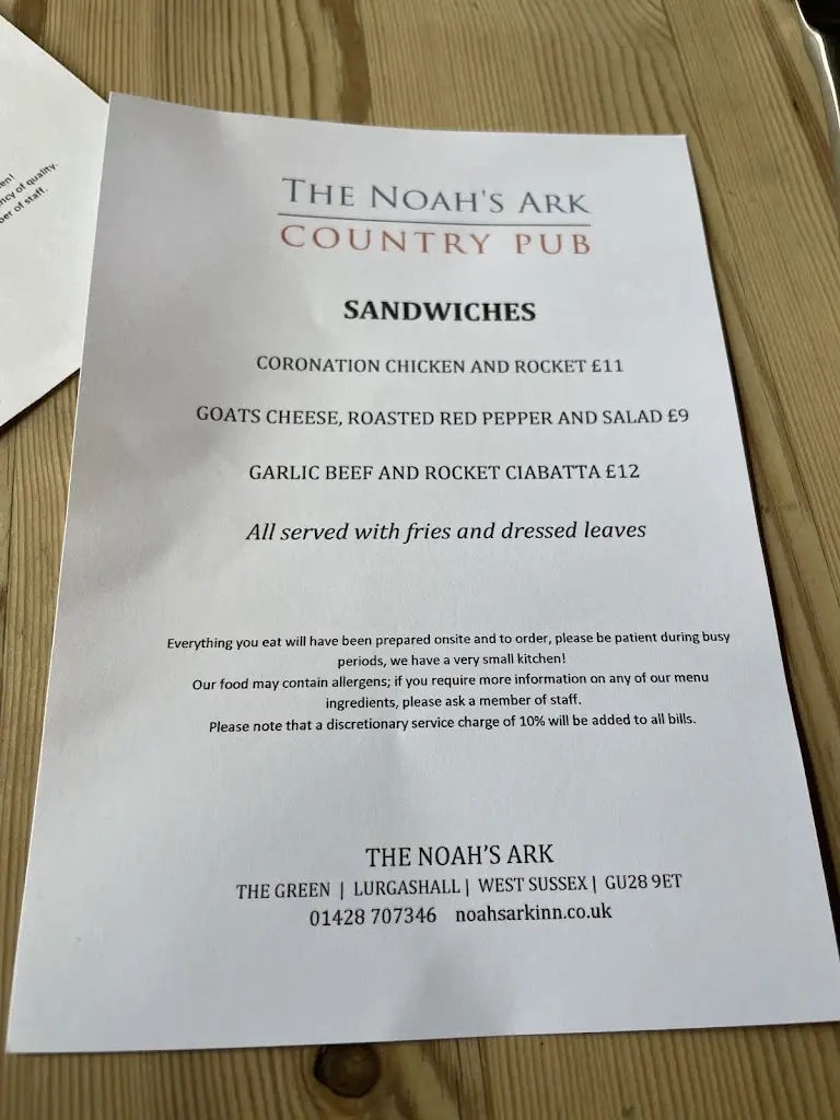 Menu_The Noahs Ark Inn_Petworth_image_1