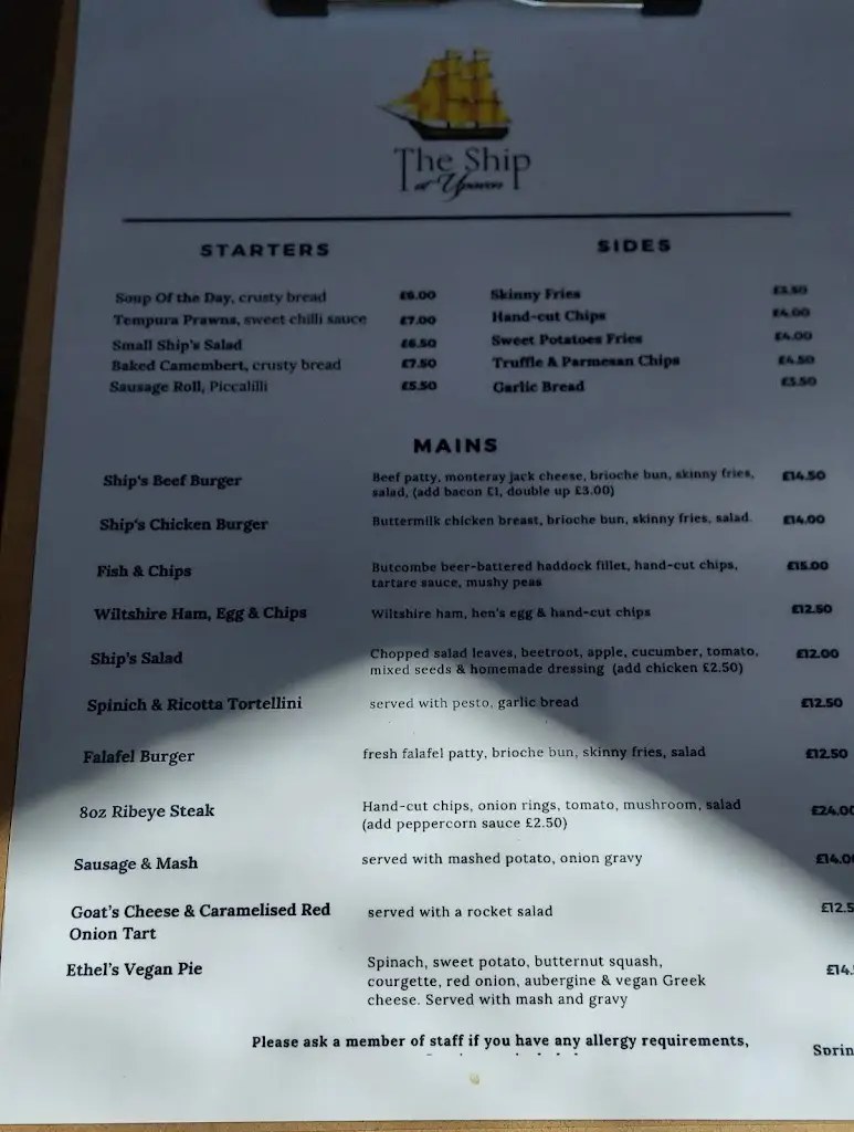 Menu_The Ship at Upavon_Pewsey_image_1