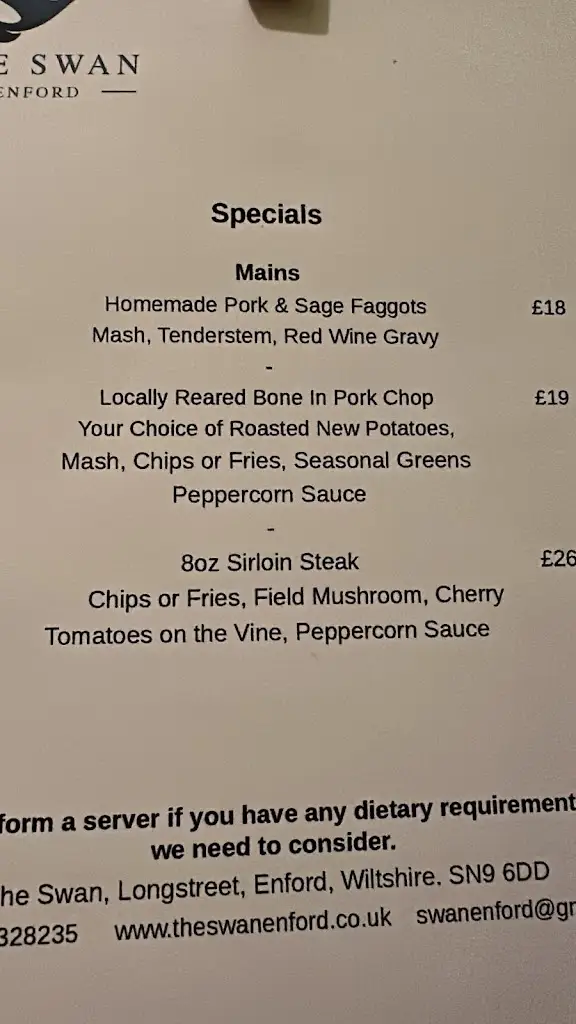 Menu_The Swan Inn_Pewsey_image_1