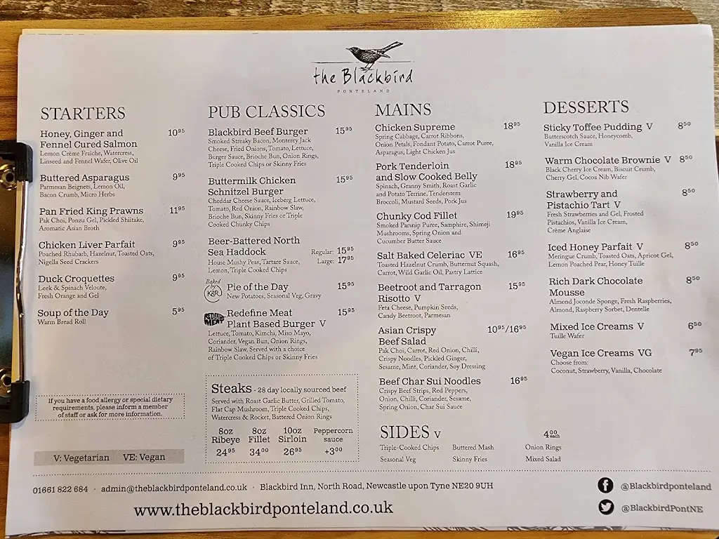 Menu_Blackbird Inn_Ponteland_image_1