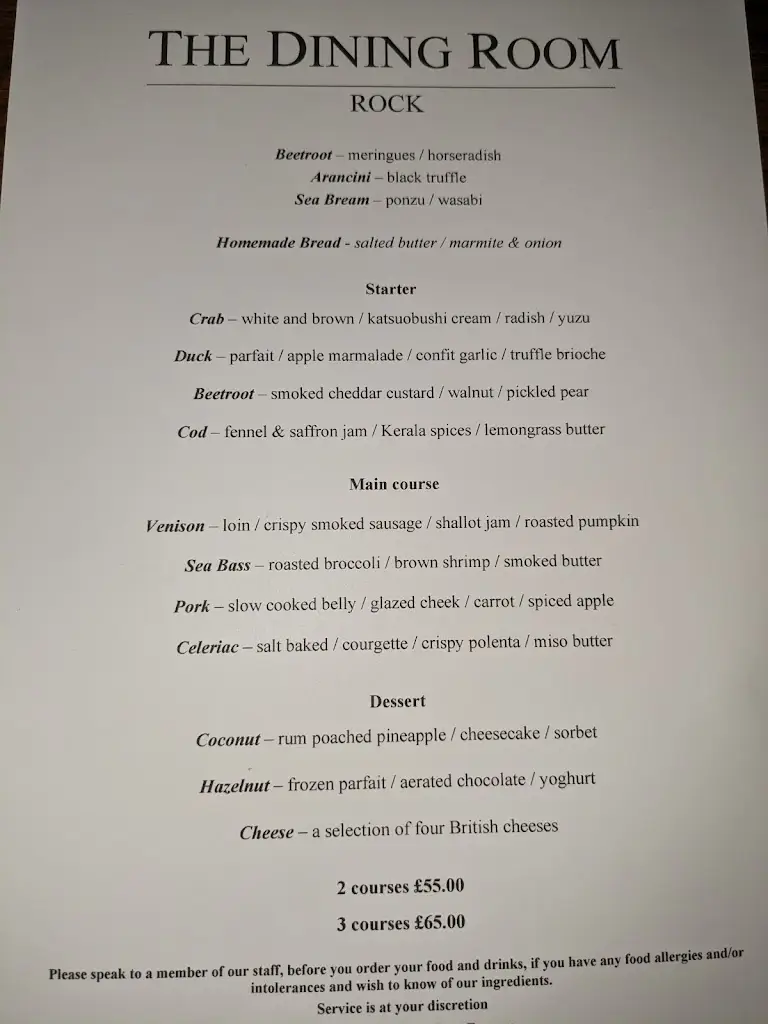 Menu_The Dining Room restaurant_Padstow_image_1