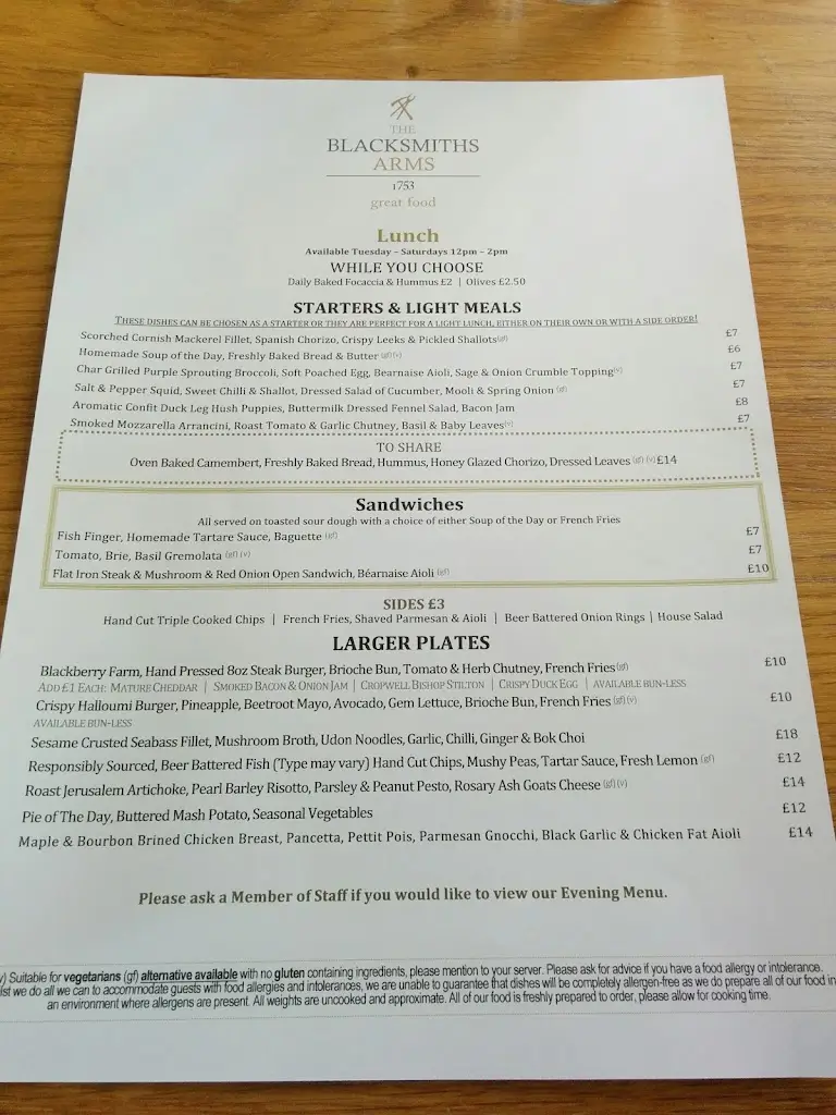 Menu_The Blacksmiths Arms_Barrow upon Soar_image_4