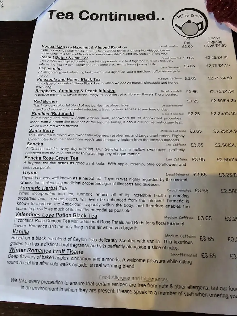 Menu_The Artea Room - Countryside Cafe and Gift Shop_Potterspury_image_1