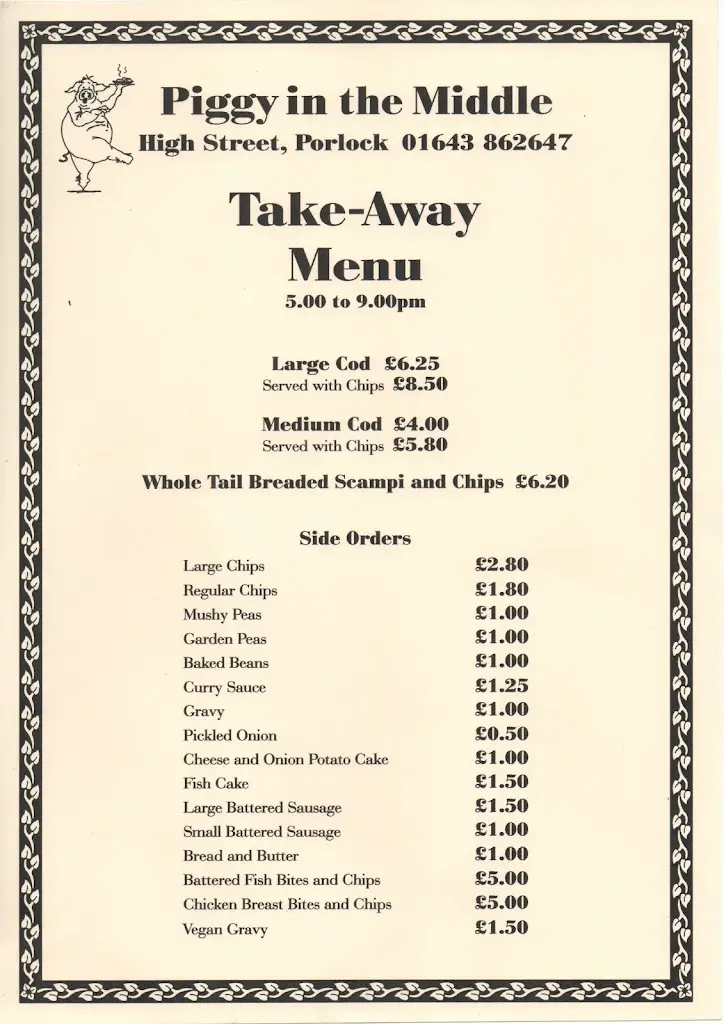 Menu_Piggy In The Middle_Porlock_image_3