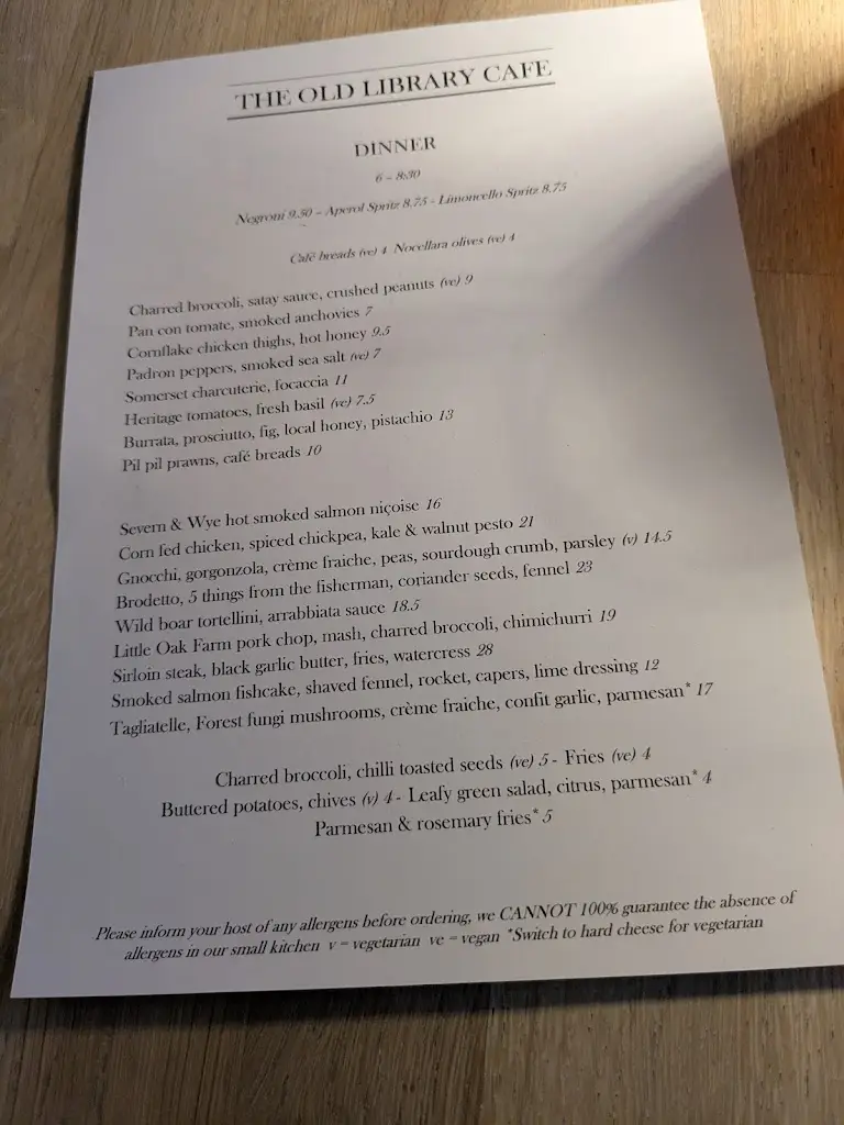 Menu_The Old Library Cafe_Porlock_image_1