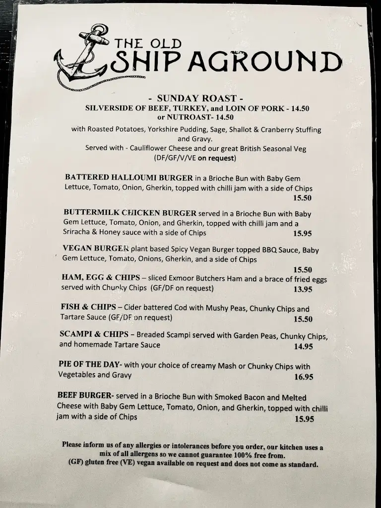 Menu_The Old Ship Aground_Porlock_image_1