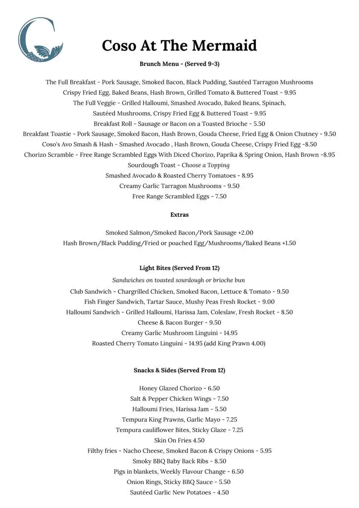 Menu_Coso At The Mermaid_Prescot_image_1