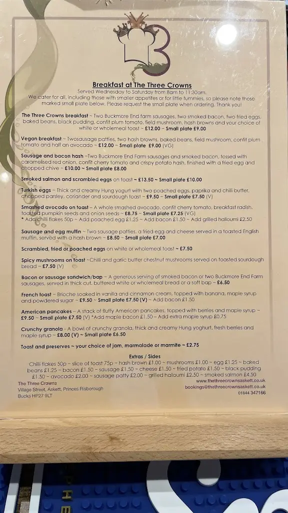 Menu_The Three Crowns_Princes Risborough_image_1