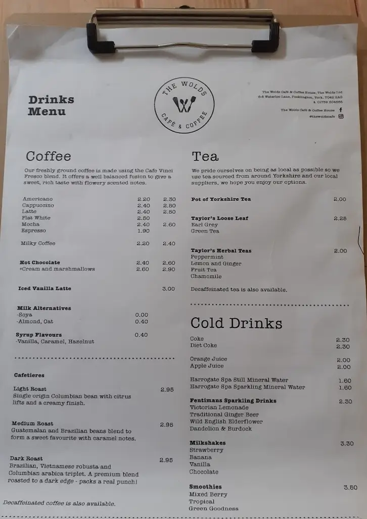 Menü_The Wolds Café_Pocklington_Bild_1