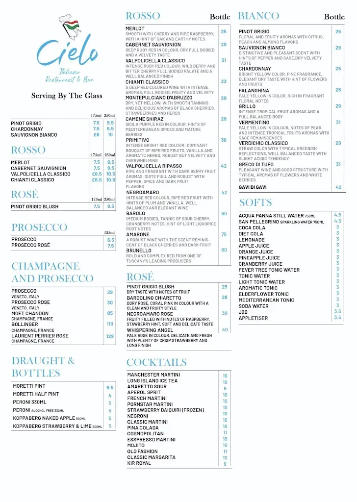 Menu_Cielo Italiano Restaurant and Bar_Poynton_image_3