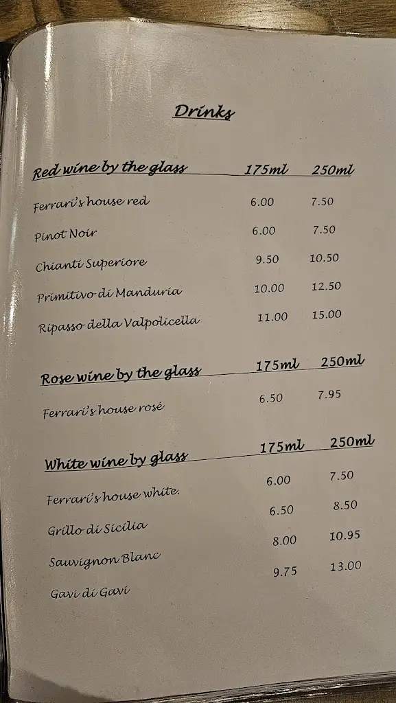 Menu_Ferrari's Trattoria Restaurant_Barrow upon Soar_image_2