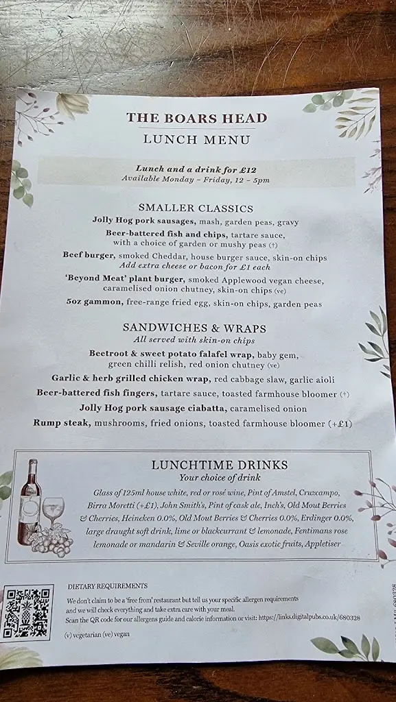 Menu_The Boars Head_Poynton_image_1