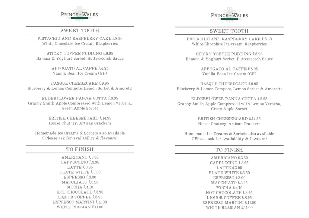 Menu_The Prince of Wales Baslow_Baslow_image_3