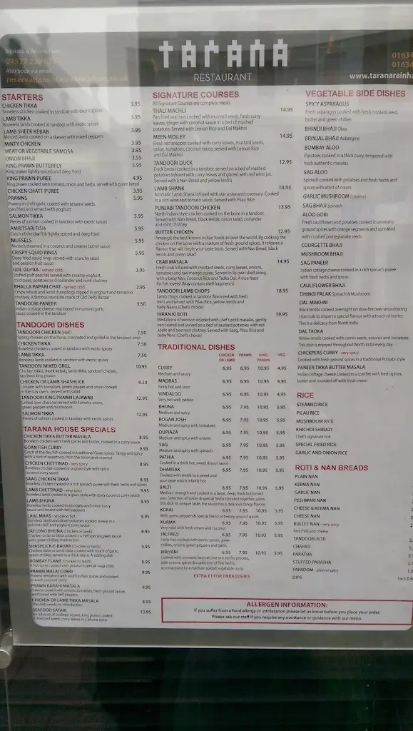 Menu_Tarana Indian Restaurant_Rainham_image_1