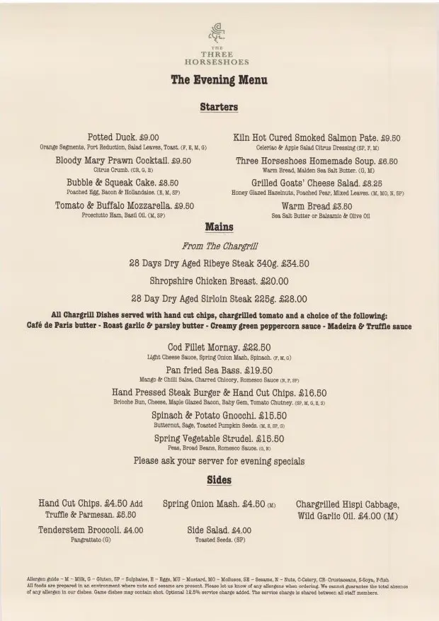 Menu_The Three Horseshoes_Radlett_imagen_1