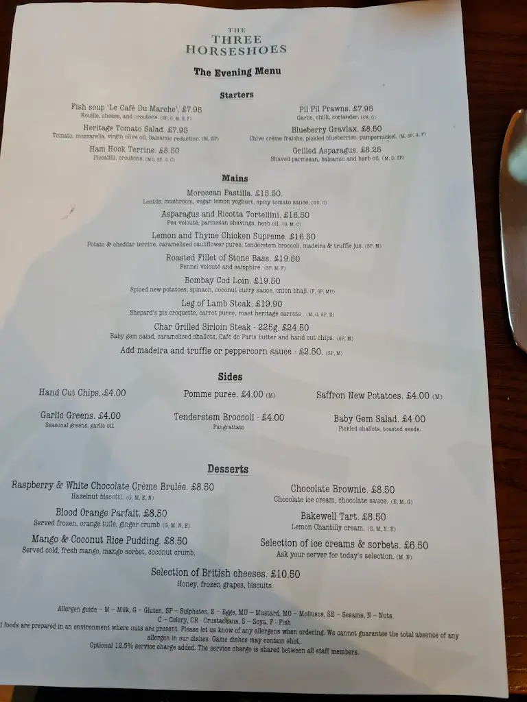 Menu_The Three Horseshoes_Radlett_imagen_3