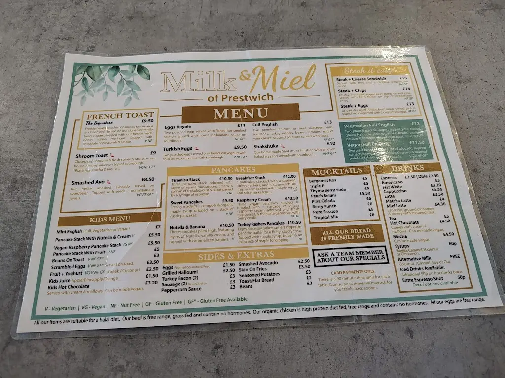 Menu_Milk & Miel of Prestwich_Prestwich_image_1