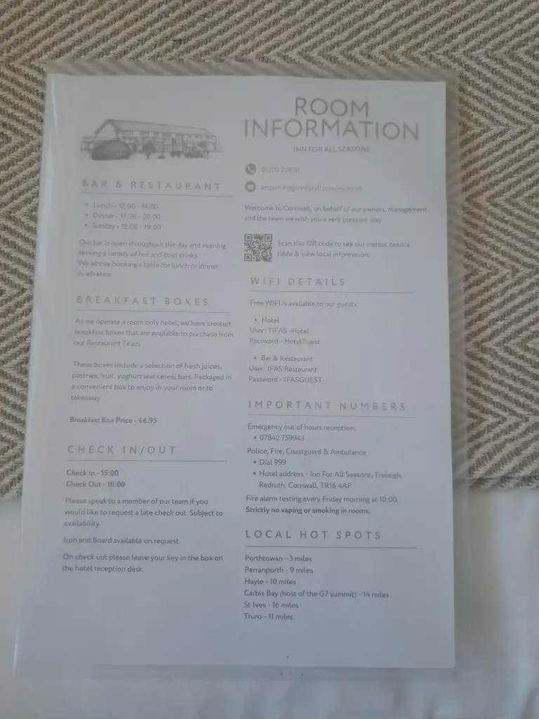 Menu_Inn For All Seasons_Redruth_immagine_2